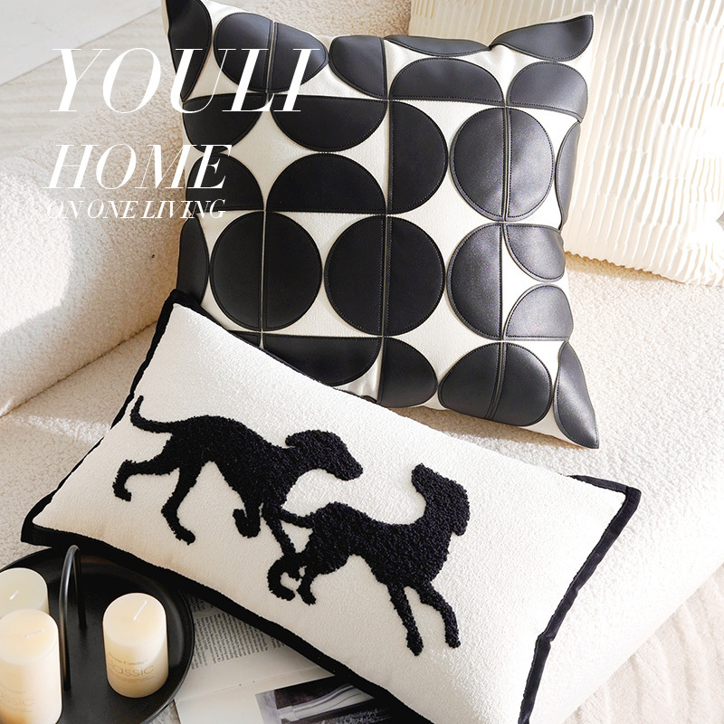Almohada en blanco y negro de lujo ligero y de alta gama Almohada de la Edad Media francesa Bordado Cama simple Sala de estar Sofá Funda de almohada con núcleo