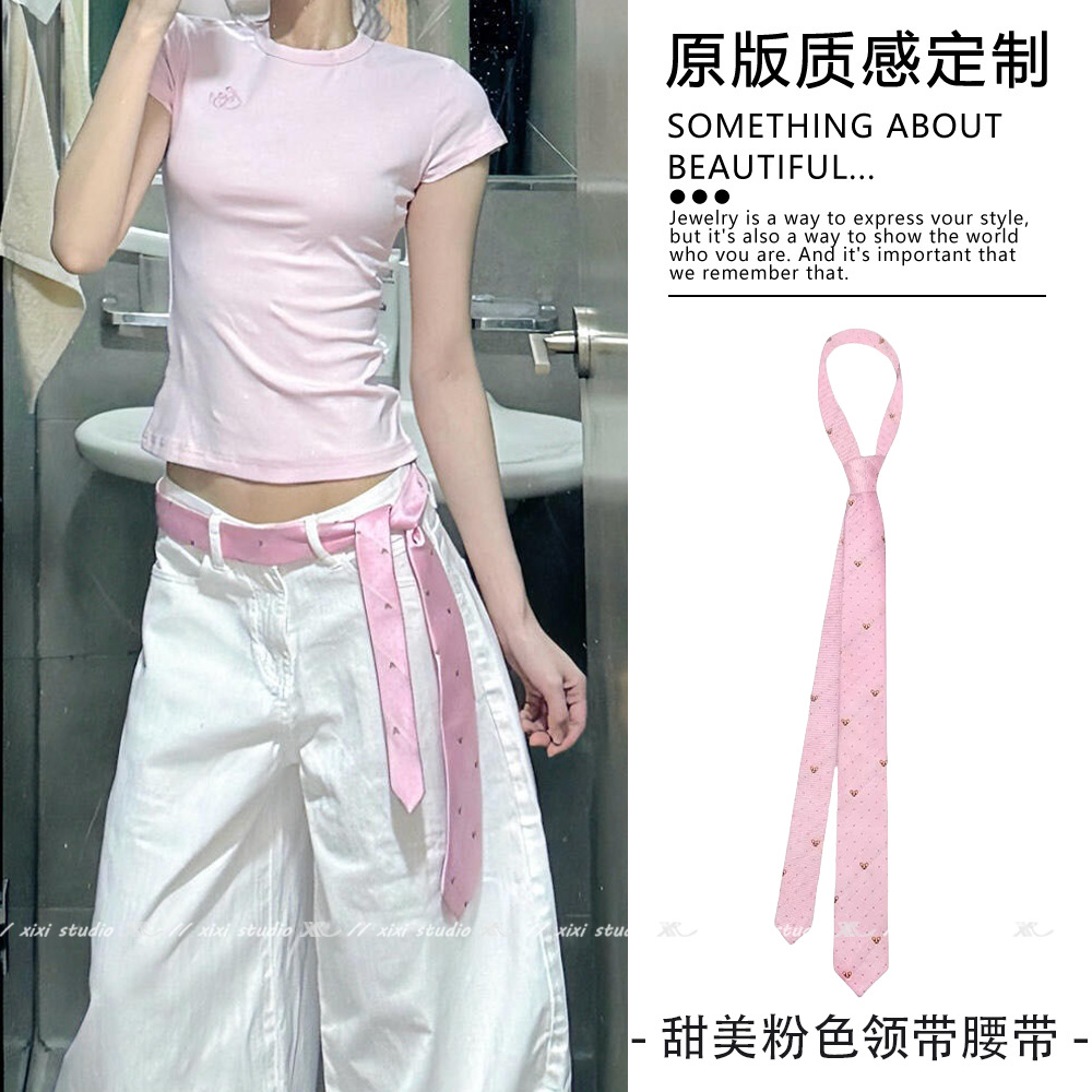 Pink love print tie belt