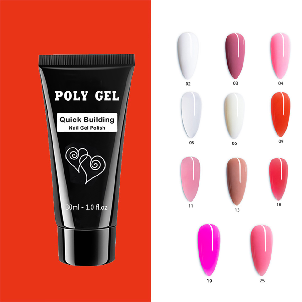 Promoción de la fábrica 30g nail art extensión cristal pegamento transparente blanco rosa gran cantidad en stock al por mayor