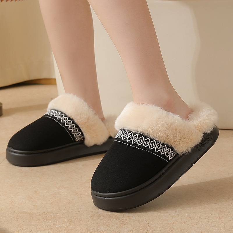 Nuevo otoño y invierno de encaje estilo nacional de moda zapatillas de algodón para hombres y mujeres parejas interior calentamiento confortable zapatillas de algodón al por mayor