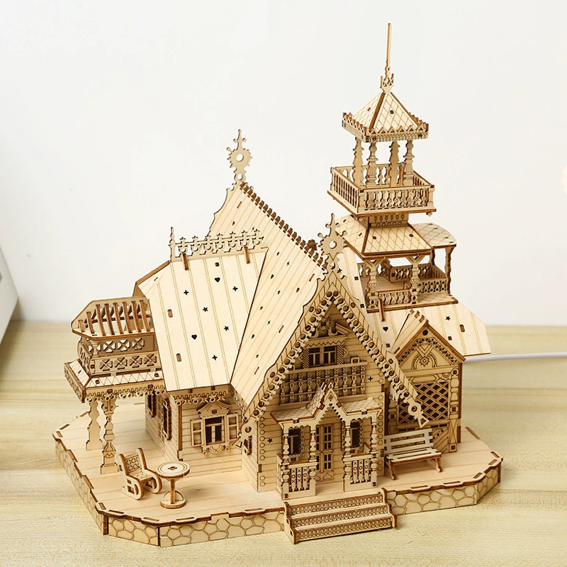 Трёхмерная головоломка-головоломка, деревянная игрушка-конструктор, retro вилла, (跨境 торговля), в 3d формате, ручной работы