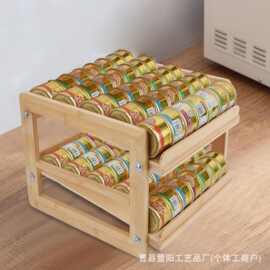 木质多层罐头置物架可堆叠罐头架零食架厨房客厅桌面实木饮料架
