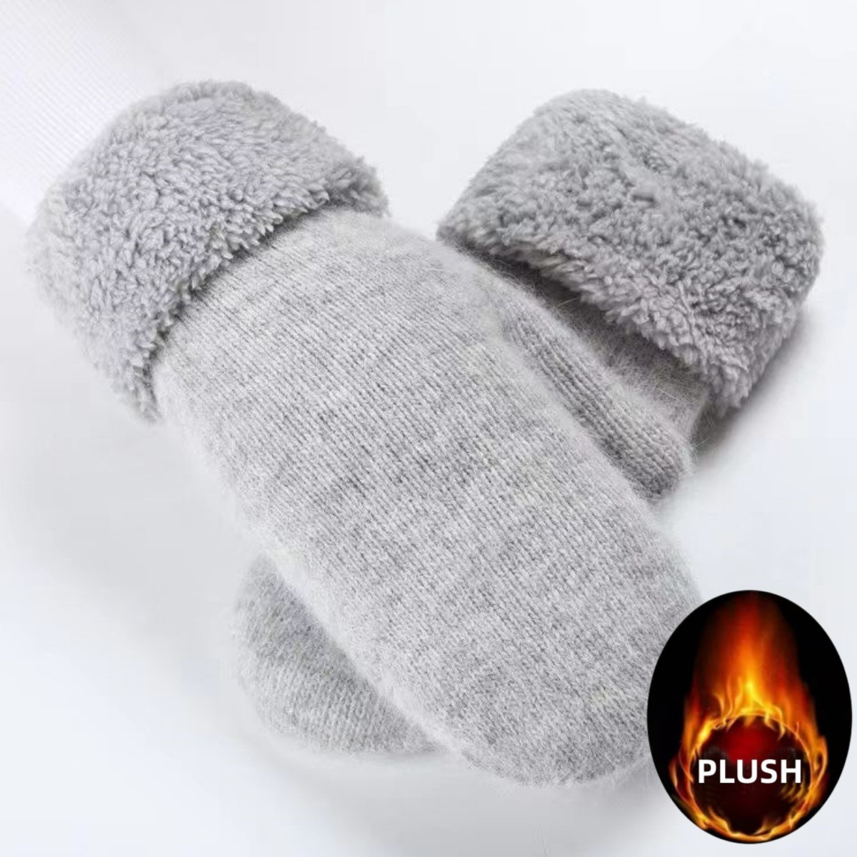 Cross-border super thick rabbit wool warm gloves wholesale fashion women's double thick solid color flanging mittens