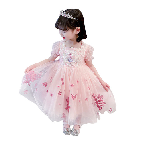 Baby 2024 new summer girls' dress Elsa princess dress dress short-sleeved children's mesh skirt Korean version