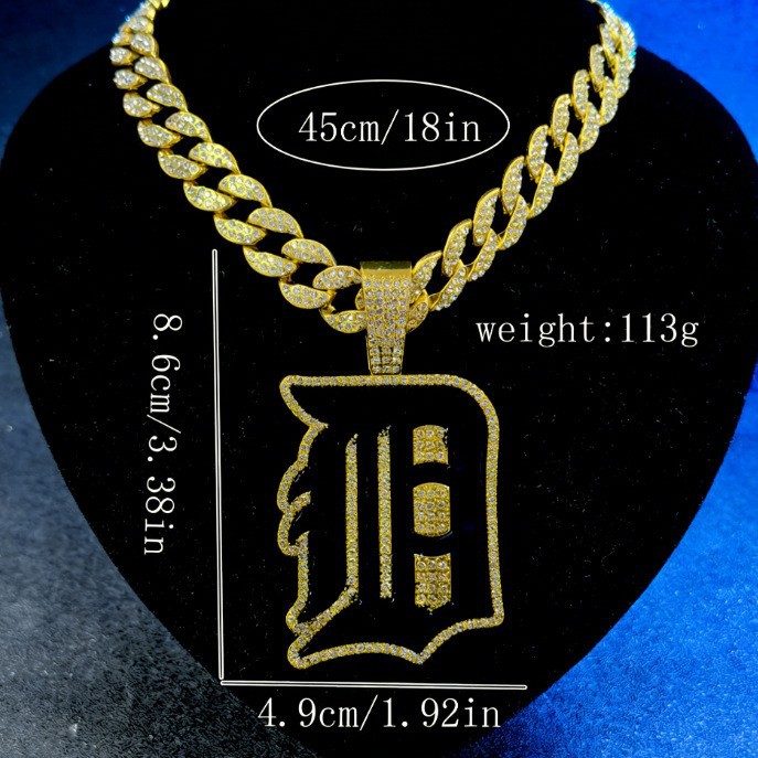 Europa y América Hip Hop Detroit Tigers Colgante de letras D hombre marca de moda personalidad de collar de rap personalizable image 4