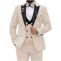 男性のスーツ3点セットのボタンスーツの男性の結婚式のドレスの舞踏会のパーティーのビジネスのファッションのスーツ