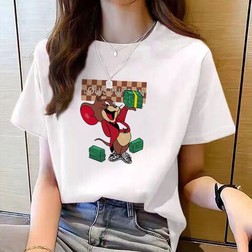 White T-shirt for Women - Spring and Summer Wear, Round Neck, Loose and Versatile, Ins Style, Round Neck Short Sleeve, Plus Size, Top for Layering, Trendy for Women