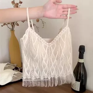 Брендовый топ с чашечками с кисточками без рукавов, летний короткий кружевной жилет, эффект подтяжки