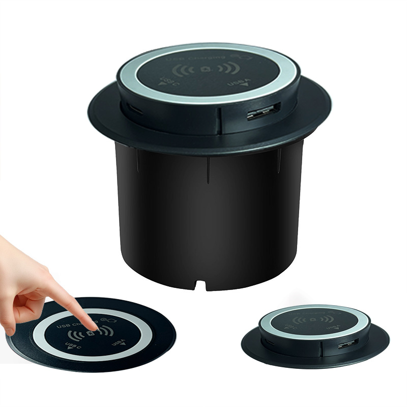 跨境嵌入式升降15w无线充电器家具桌弹出式USBQi智能办公桌快充