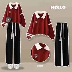 中学の学生は春秋の新型polo襟の女の子の洋気の長袖がおしゃれでゆったりしています。