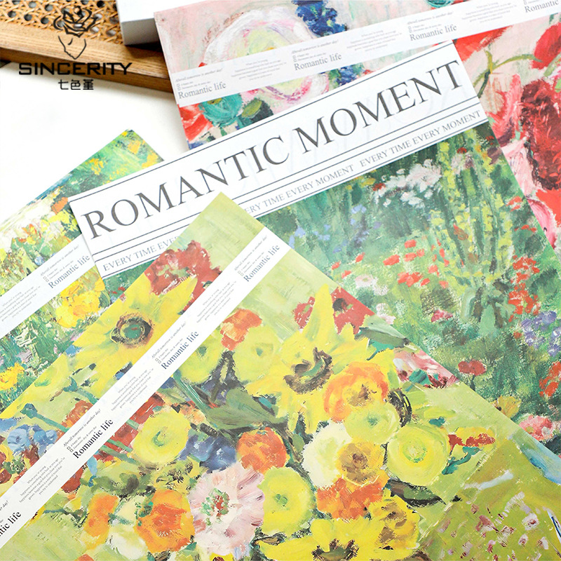 Momentos románticos de siete colores, pintura al óleo, paquete de viento, ramo de papel, regalo, floristería, material de embalaje, embalaje de flores