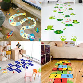 儿童卡通跳房子荷叶青蛙地贴 AF5571跨境可爱跳远贴幼儿园墙贴