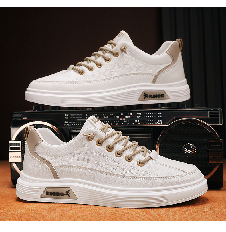 Herren Freizeitschuhe Weiß Flach Koreanischer Stil Sneaker_voghion.com