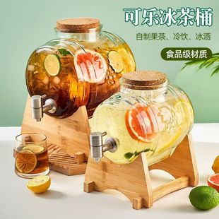 Wholesale Juice Cans, Transparent Glass, Thickened Cola Barrels, Household Large-Capacity Fruit Barrels, Beverage Barrels with Taps and Seals