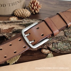 3.8CM Wide Wolf Warrior Style Special Forces Dual-Prong Buckle Leather Belt for Men, Top-Grade Pure Calfskin Vintage Casual Belt