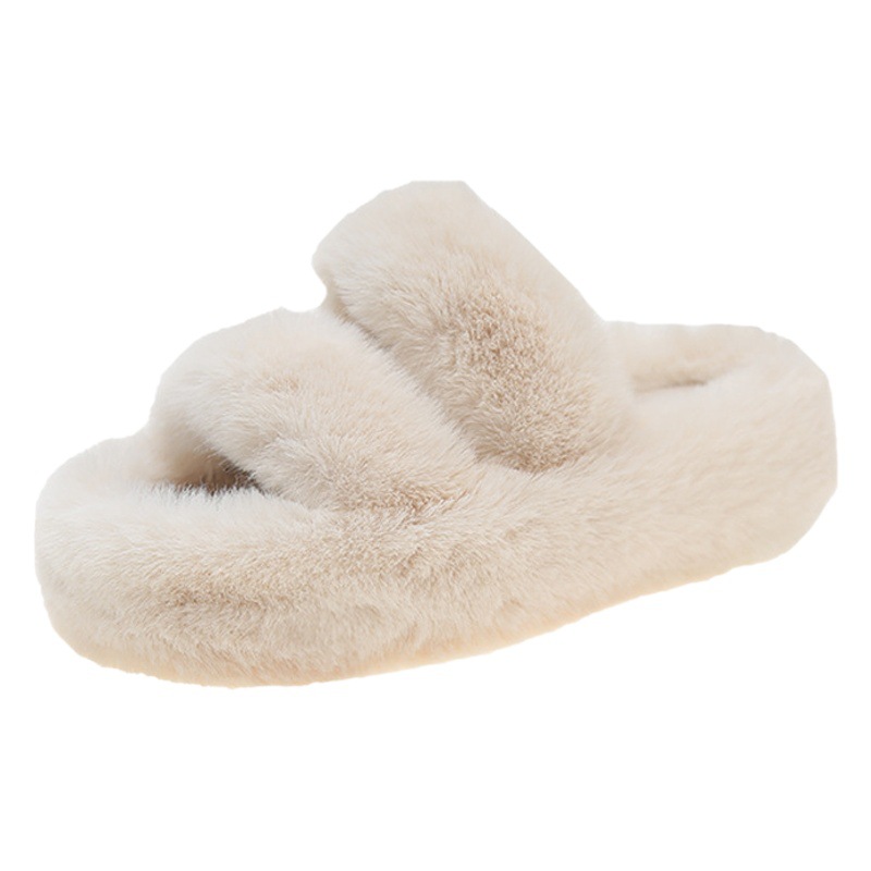 4cm Export Double-Strap Furry Slippers for Outdoor Wear, 2025 Autumn and Winter New Style Home Cotton Slippers, Indoor Plush Slippers for Women
