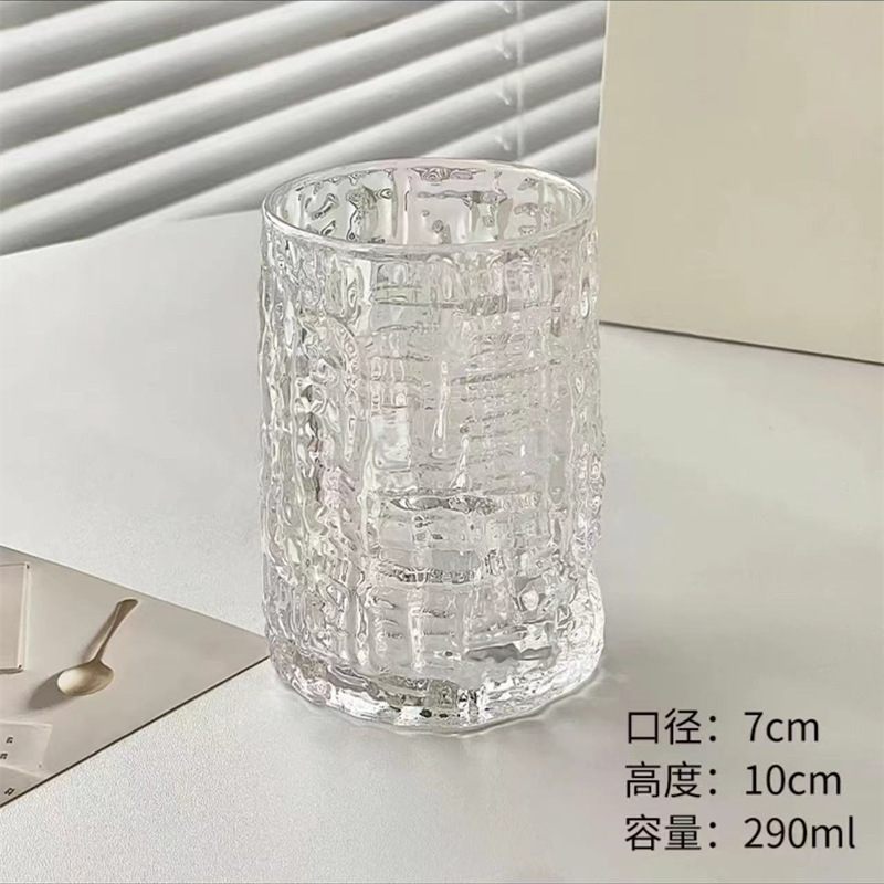 シンプルins風網赤樹皮紋金辺ジュースカップ高颜値家庭用ガラスカップビールグラス|undefined