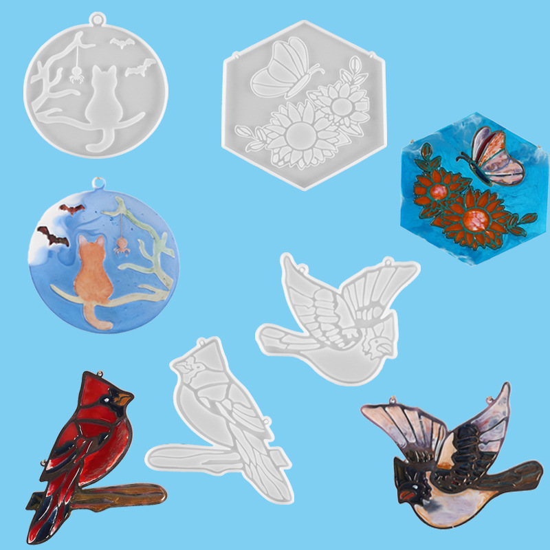 diy 蜘蛛猫咪蝴蝶鸽子水晶滴模具胶饰品吊坠装饰挂件树脂饰品硅胶