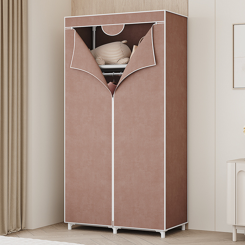 2025 New Model Simple Wardrobe for Rental Housing, Reinforced Home-Use Bedroom All-Steel Frame Thickened Fabric Wardrobe and Coat Rack