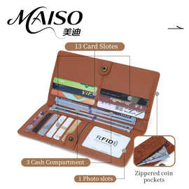 新款rfid长款钱包卡包二折钱包压花超纤皮革女士钱包高级感