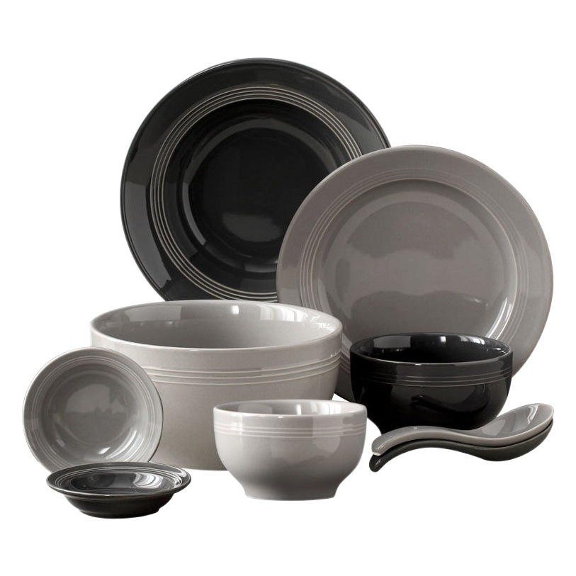Nórdico negro gris ins simple cerámica vajilla traje hogar arroz tazón sopa plato combinación traje