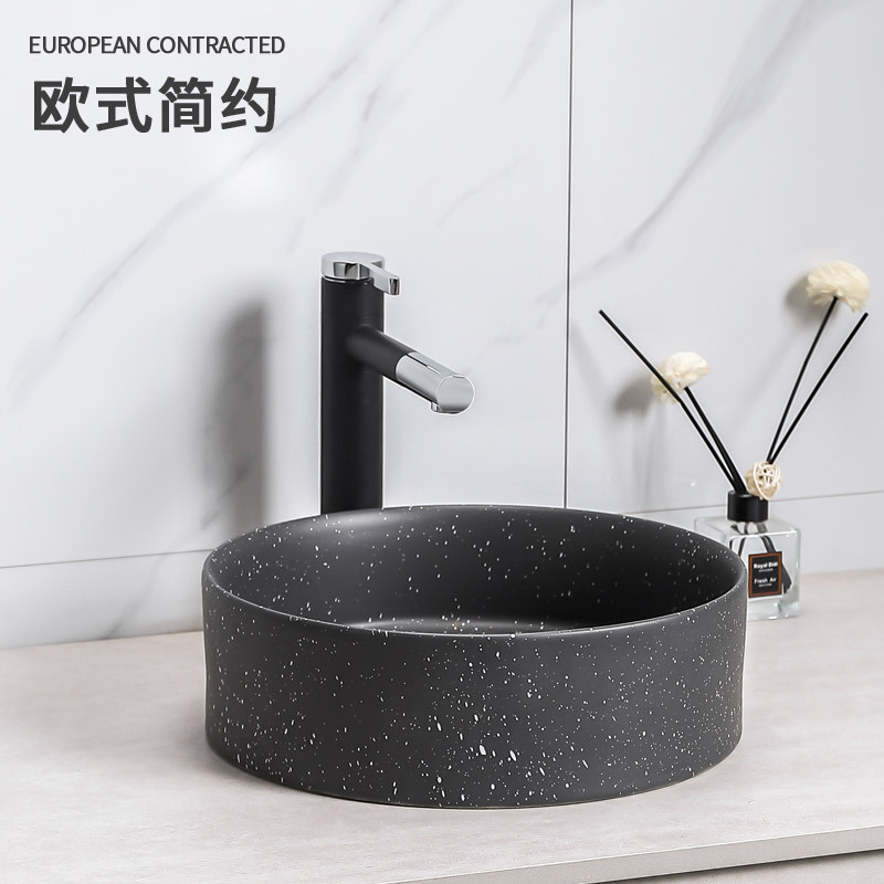 Ronda borde Delgado Cuenca del arte Mesa integrada lavabo de cerámica Hotel negro simple lavabo del baño
