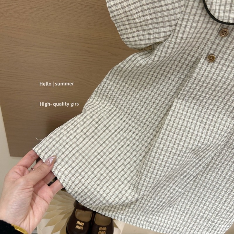 Vestido de siete niñas con limón salado, vestido a cuadros con cuello de muñeca en contraste para niñas de verano, vestido de princesa dulce, vestido de estilo occidental