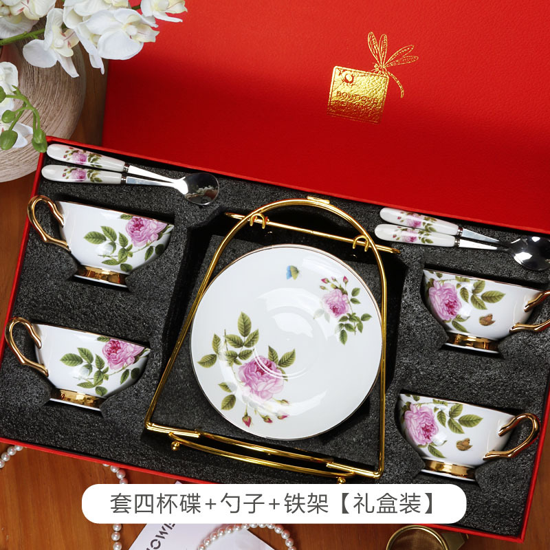 Taza y platillo de café de porcelana taza y platillo de cerámica estilo europeo Oro Negro taza de té Flor de alta calidad juego de té de la tarde caja de regalo