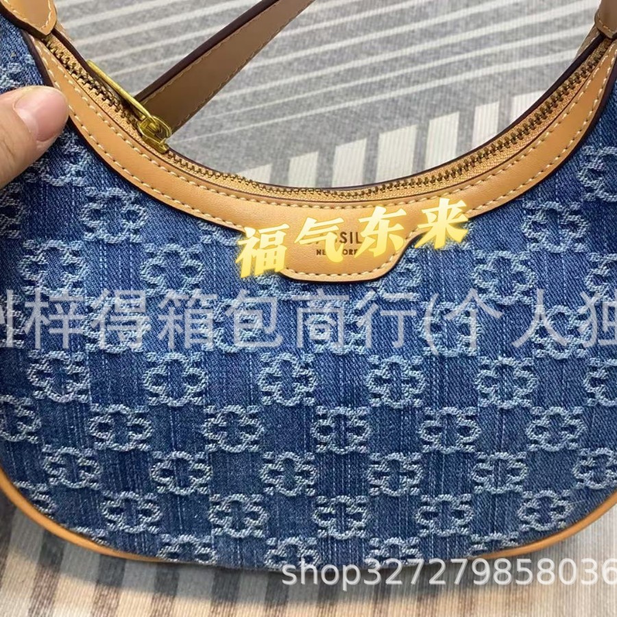 卡思小众通勤包单肩斜跨包饭盒包月牙包松涛HOBO包跨境老花牛仔色