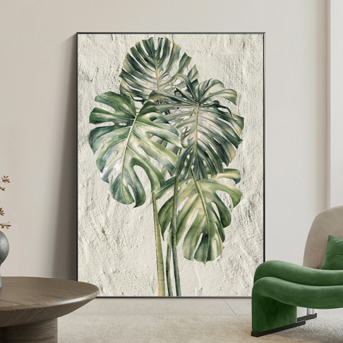 Manufacturer of large-sized hanging paintings for living room, featuring textured flower sofa background walls in a destitute wabi-sabi style