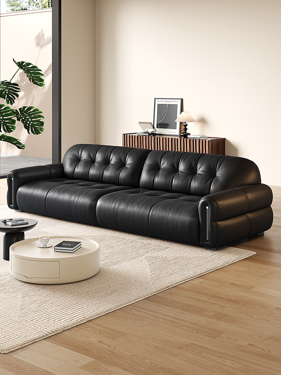 Government Subsidized Brownie Sofa Modern Retro Living Room Small Apartment Mid-Century Style Black Sofa