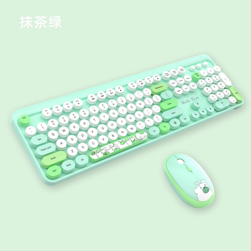 Hellobear fábrica punk colorido encantador oficina 2.4G inalámbrico conjunto de teclado de ratón estilo retro