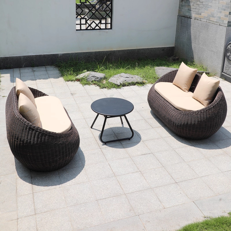 Balcón al aire libre sofá tela de caña mesa de té combinación de caña ocio al aire libre patio silla de caña jardín al aire libre muebles tejidos