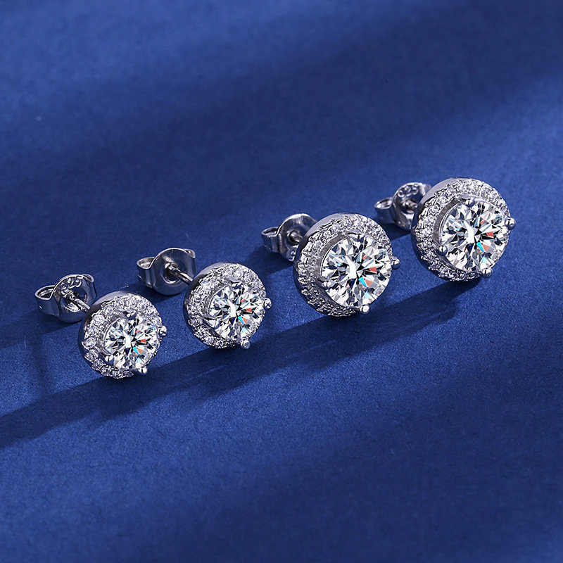 Tiktok Live Hot-Selling Fashion Simple Light Luxury Texture Zircon Moissanite Round Square Stud Earrings Women's Accessories