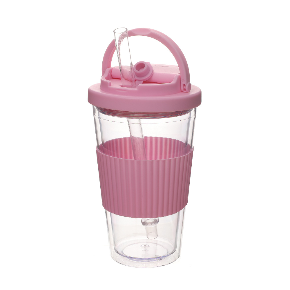Nuevas tazas de paja de doble cubierta de bebida, tazas de plástico portátiles de alta calidad de verano al aire libre, tazas de agua de grado alimenticio