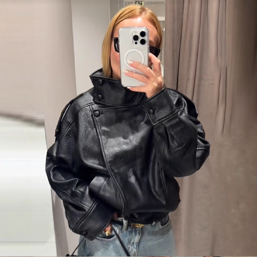 European and American Cross-Border Popular 2025 Autumn and Winter New Women's Fashion Stylish Versatile Stand-Up Collar Leather Jacket Jacket for Women Autumn