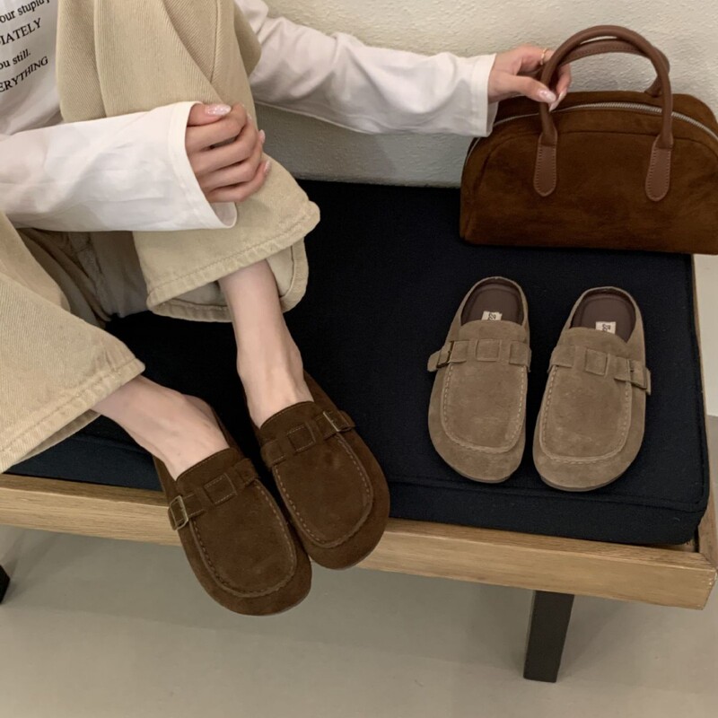 Genuine Leather Birkenstock-Style Clogs with Closed Toe, Slip-On, Soft Sole, Hidden Height Increase, Casual Versatile 2025 New Model Women's Shoes with Hidden Height Increase