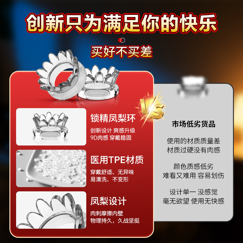 Pineapple-Shaped TPE Cock Ring, Textured Delay Ring for Men, Translucent Blue — detail image 3
