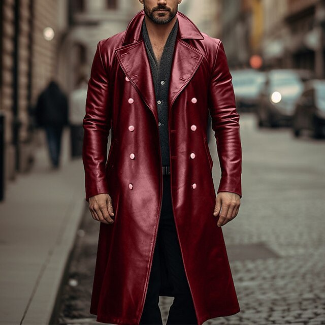 Autumn and Winter New Large Size Long Windbreaker Double breasted Buckle German Military Leather Coat Men's_voghion.com