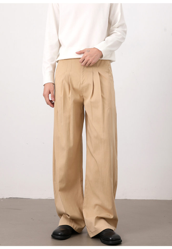 Quần tây nam dáng chữ A xếp ly đôi form rộng rủ, phong cách công sở casual — Màu kaki, Màu trắng, màu đen chi tiết 13