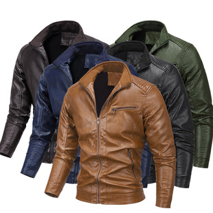 2025 Autumn and Winter European and American Men's Pu Leather Jackets Men's Youth Stand Collar Punk Men's Motorcycle Leather Jackets