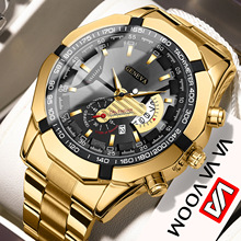 时尚蓝光玻璃男士商务手表钢带石英表多功能数字刻度三眼手表批发