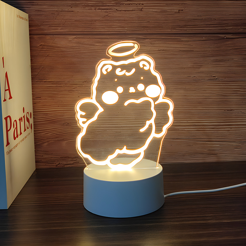Venta al por mayor luz nocturna 3D USB niños dibujos animados regalo de Navidad lámpara de mesa pequeña atmósfera transfronteriza fijo logotipo acrílico