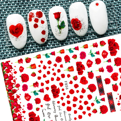 2022跨境新款 花朵指甲貼 春季美甲貼花 玫瑰指甲貼紙 春天美甲貼