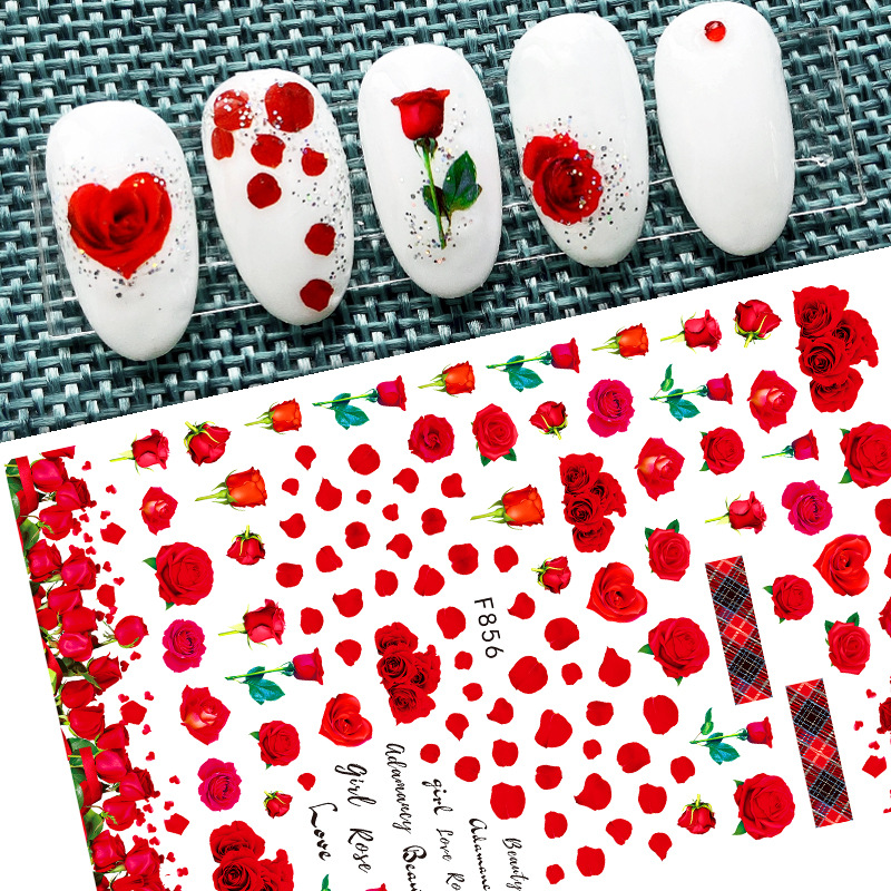 2022跨境新款 花朵指甲貼 春季美甲貼花 玫瑰指甲貼紙 春天美甲貼