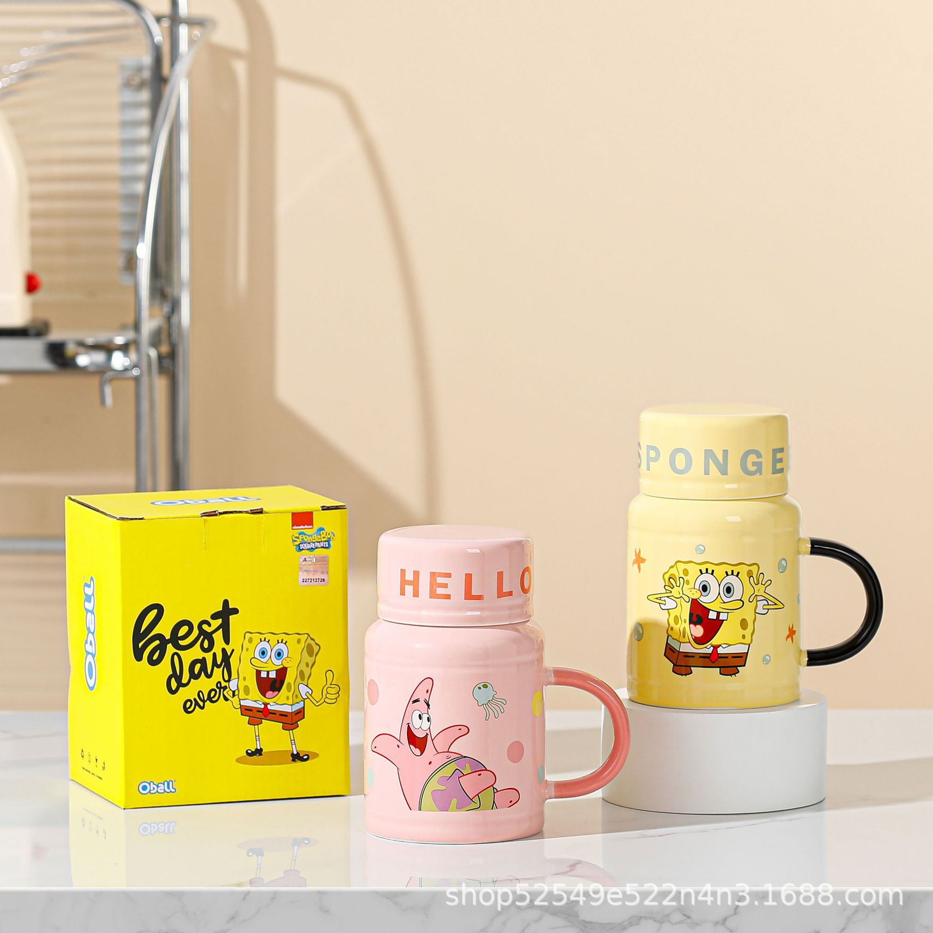 SpongeBob autorizado genuino taza con tapa creativa de alto valor de dibujos animados copas de agua taza de cerámica