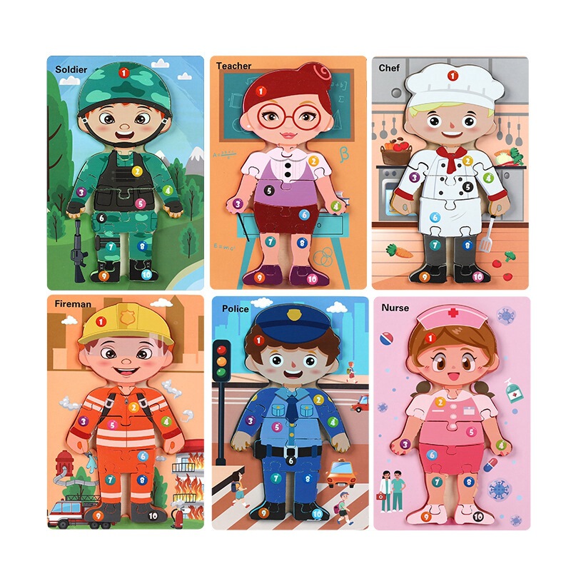 0-3 years old children's three-dimensional puzzle animal traffic figure early education puzzle digital matching board wooden toys wholesale