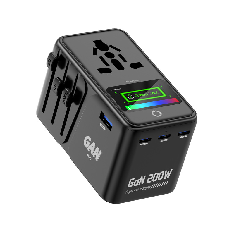 200W 3C1U Universal Conversion Plug with Screen Display, Multi-Interface Fast Charging, Global Universal Power Adapter 200W 3C1U Universal Conversion Plug with Screen Display, Multi-Interface Fast Charging, Global Universal Power Adapter