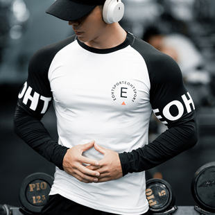Muscle Spring and Autumn new fitness sports casual running exercise quick-drying stretch slim printed long sleeve foreign trade cross-border