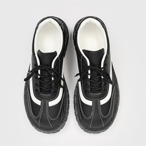 2024 New Black Casual Leather Shoes for Men with Big Mickey Derby Style, Uncommon Low-Top Thick Sole Height Increasing Men's Shoes Z15